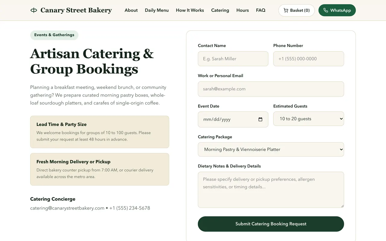 Version 4: the catering booking form in the new dark green palette